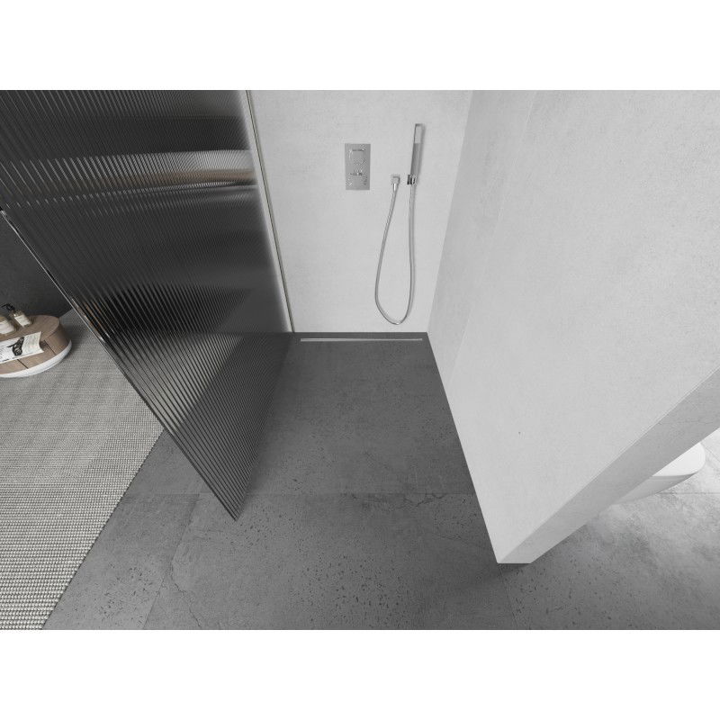 Mexen Kioto sprchová stěna Walk-in 140 x 200 cm, proužky 8 mm, kartáčovaný nikl - 800-140-101-97-09