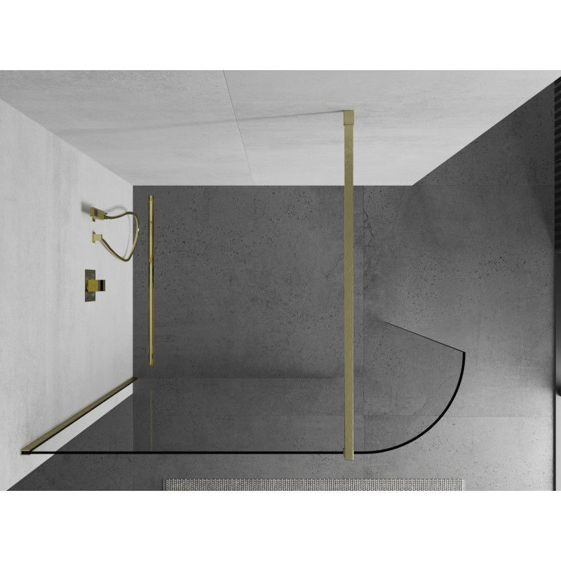 Mexen Kioto-R Zaoblená sprchová stěna Walk-in 130 x 200 cm, transparentní 8 mm, zlatá kartáčovaná - 800-130-101-55-06
