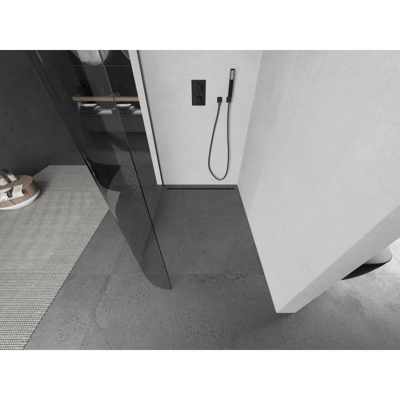 Mexen Kioto-R zaoblená sprchová stěna Walk-in 140 x 200 cm, transparentní 8 mm, kartáčovaný gun gray - 800-140-101-66-06