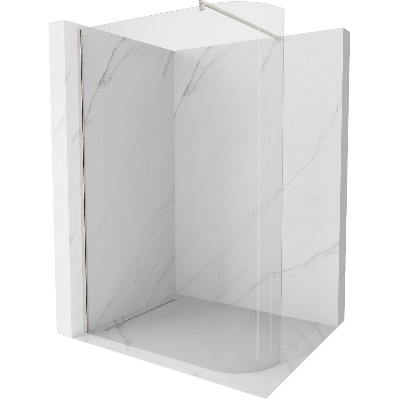 Mexen Kioto-R zaoblená sprchová stěna Walk-in 90 x 200 cm, transparentní 8 mm, kartáčovaný nikl - 800-090-101-97-06