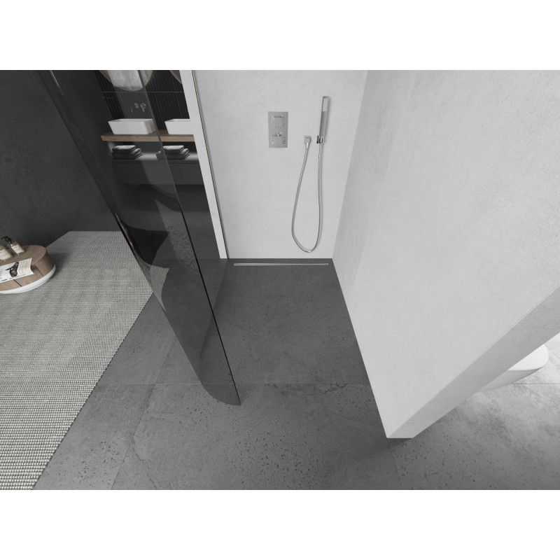 Mexen Kioto-R zaoblená sprchová stěna Walk-in 90 x 200 cm, transparentní 8 mm, kartáčovaný nikl - 800-090-101-97-06