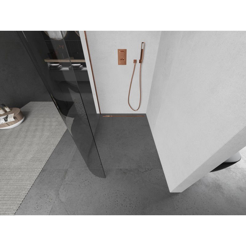 Mexen Kioto-R L Oblouková sprchová zástěna Walk-in 100 x 200 cm, transparentní, růžové zlato - 800-100-103-60-06