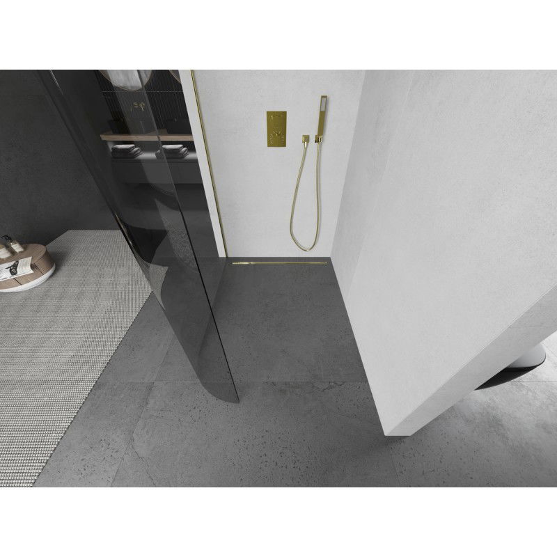 Mexen Kioto-R L zaoblená sprchová stěna Walk-in 90 x 200 cm, průhledná, zlatá kartáčovaná - 800-090-103-55-06