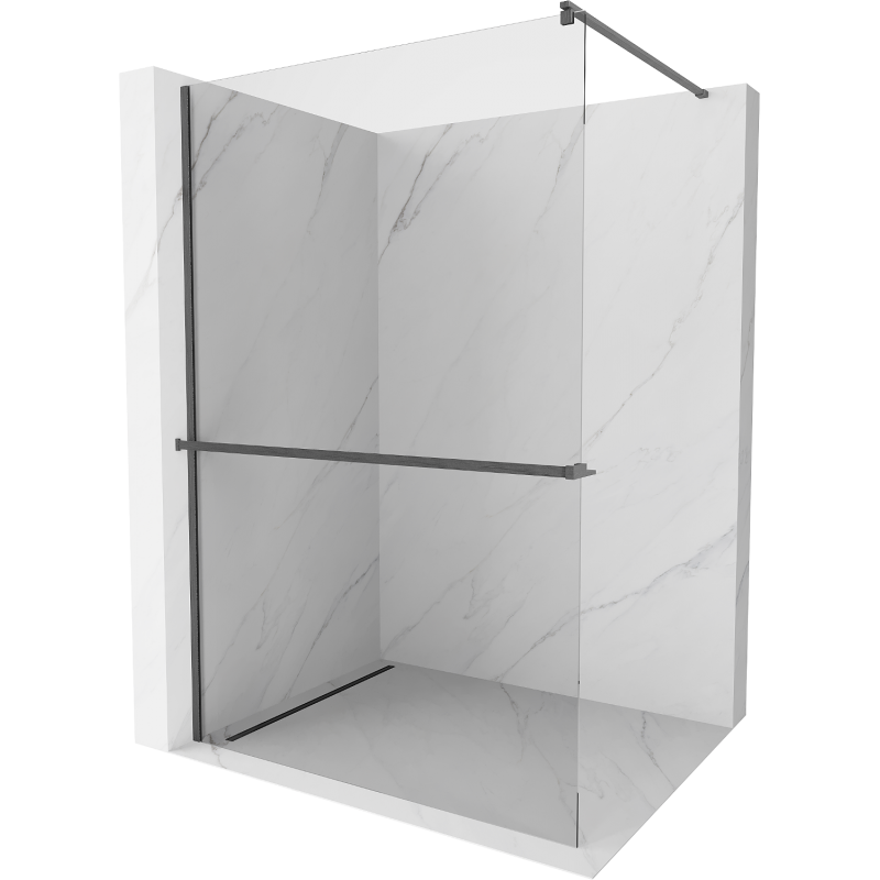 Mexen Kioto+ sprchová zástěna s policí Walk-in 135 x 200 cm, transparentní, kartáčovaná zbraňově šedá - 800-135-121-66-00