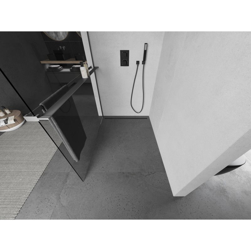 Mexen Kioto+ sprchová stěna s policí Walk-in 115 x 200 cm, transparentní, gun metal - 800-115-121-95-00