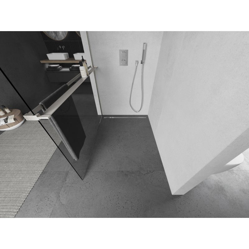 Mexen Kioto+ sprchová stěna s poličkou Walk-in 70 x 200 cm, transparentní, kartáčovaný nikl - 800-070-121-97-00