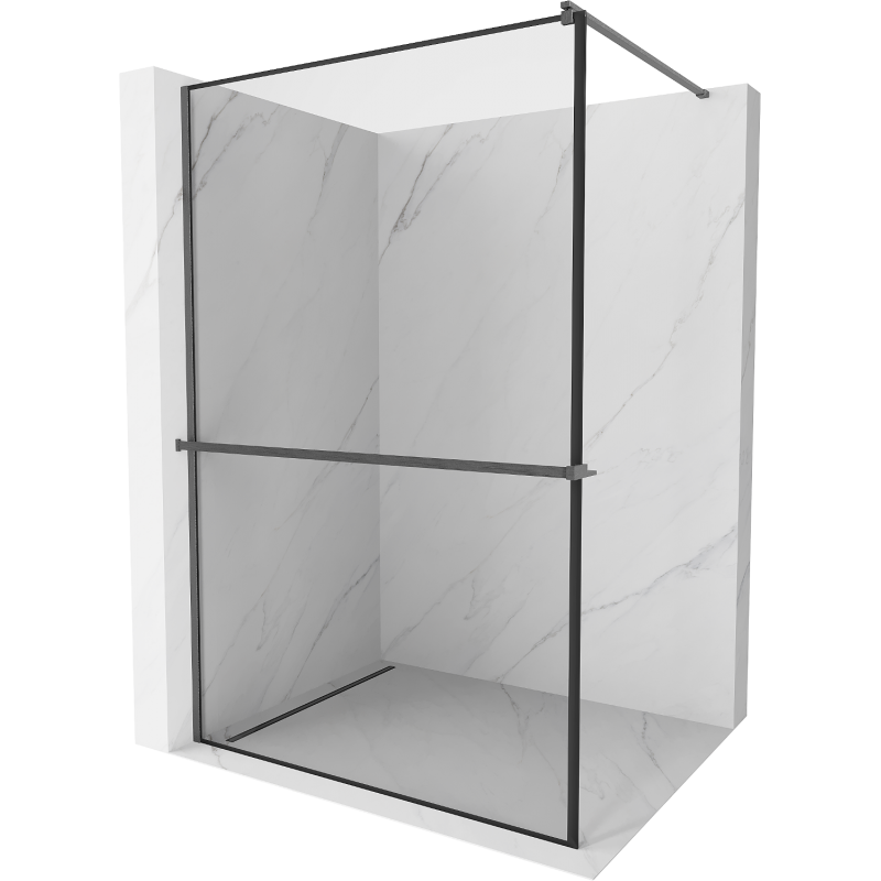 Mexen Kioto+ sprchová stěna s policí Walk-in 90 x 200 cm, černý rám, kartáčovaný gun gray - 800-090-121-66-70