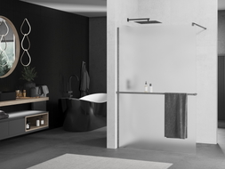 Mexen Kioto+ sprchová stěna s policí Walk-in 70 x 200 cm, matné sklo, kartáčovaná zbraňová šedá - 800-070-121-66-30