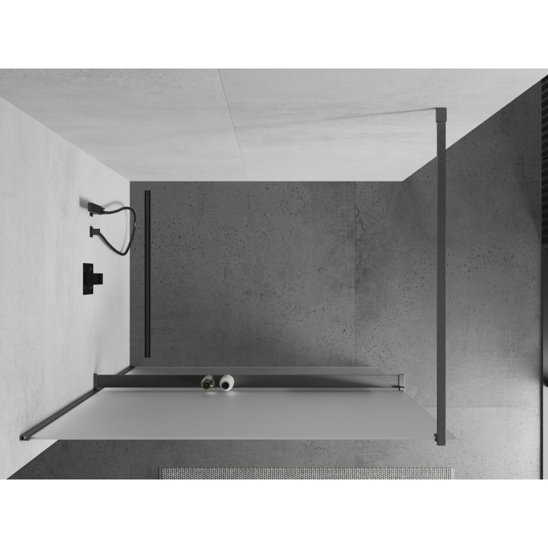 Mexen Kioto+ sprchová stěna s policí Walk-in 70 x 200 cm, matné sklo, kartáčovaná zbraňová šedá - 800-070-121-66-30
