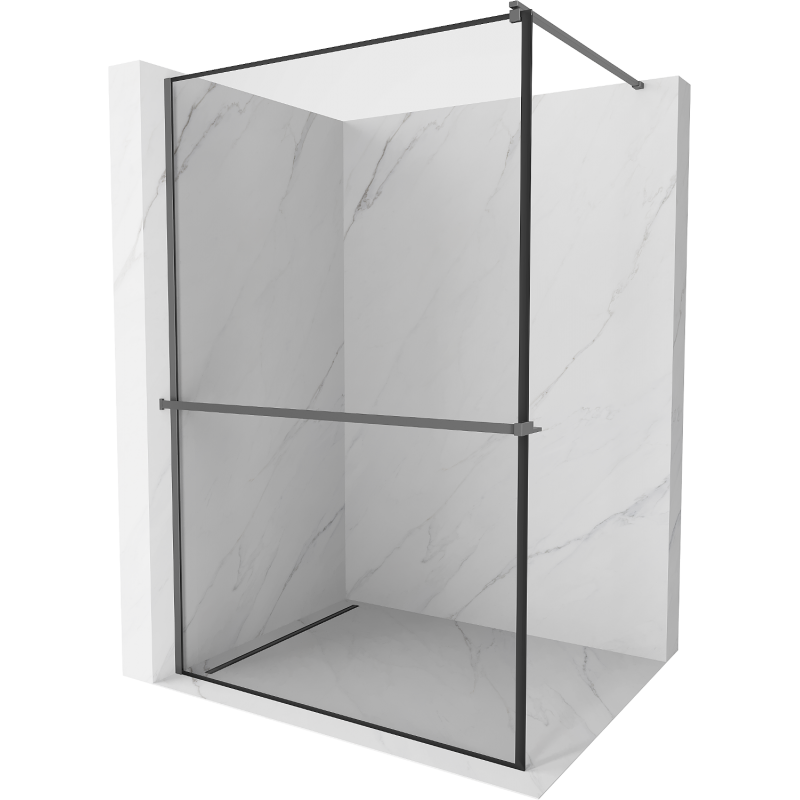 Mexen Kioto+ sprchová stěna s policí Walk-in 80 x 200 cm, černý rám, gun metal - 800-080-121-95-70