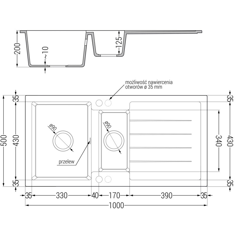 Mexen Andres granitový dřez 1,5 komorový s odkapávačem a kuchyňskou baterií Telma, černý skvrnitý - 6515-76-670200-76