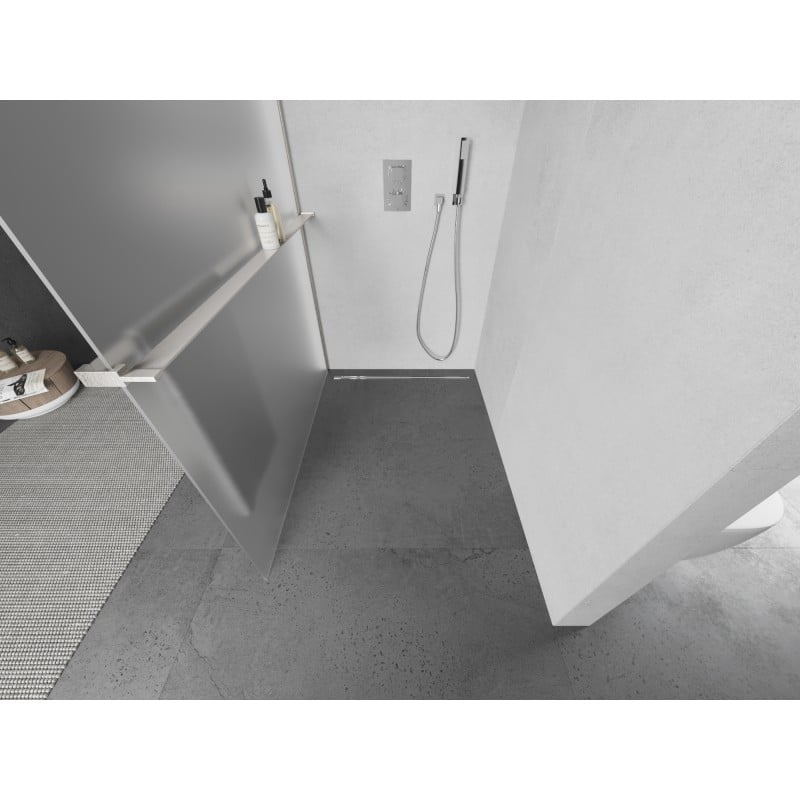 Mexen Kioto+ sprchová stěna s policí Walk-in 110 x 200 cm, mat, kartáčovaný nikl - 800-110-121-97-30