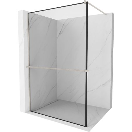 Mexen Kioto+ sprchová stěna s policí Walk-in 130 x 200 cm, černý rám, kartáčovaný nikl - 800-130-121-97-70