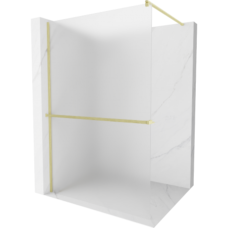 Mexen Kioto+ sprchová stěna s poličkou Walk-in 90 x 200 cm, mat, zlatá kartáčovaná - 800-090-121-55-30