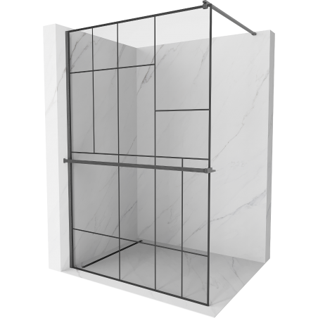 Mexen Kioto+ sprchová stěna s poličkou Walk-in 80 x 200 cm, černý vzor, kartáčovaná gun gray - 800-080-121-66-78