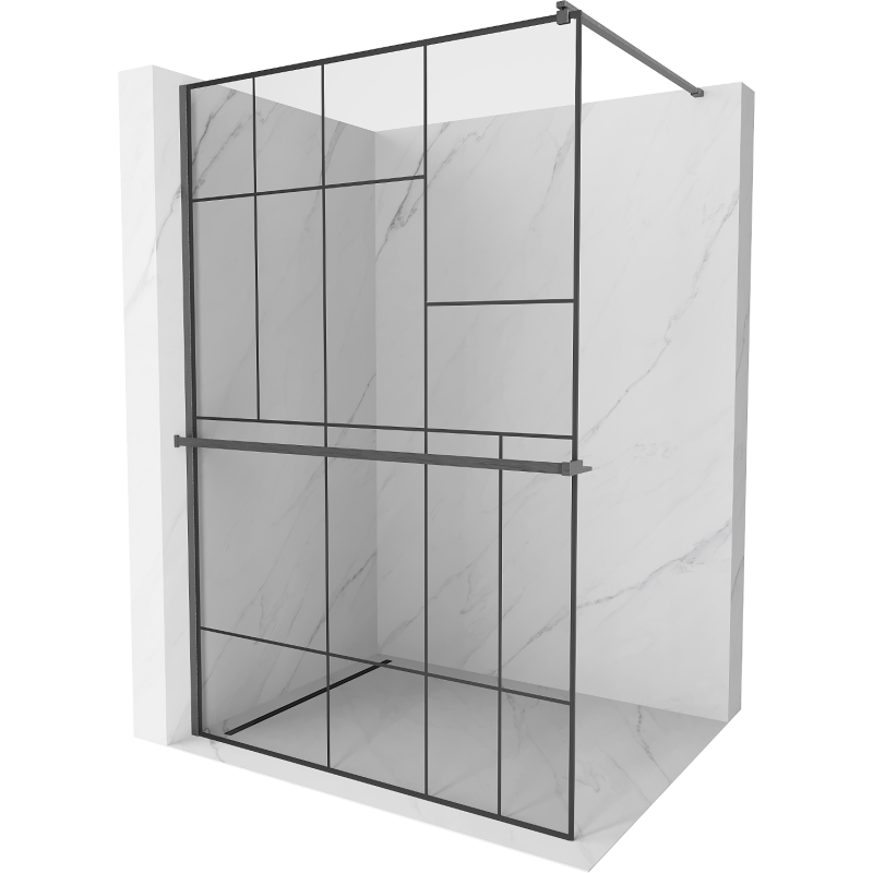 Mexen Kioto+ sprchová stěna s policí Walk-in 110 x 200 cm, černý vzor, kartáčovaný gun gray - 800-110-121-66-78