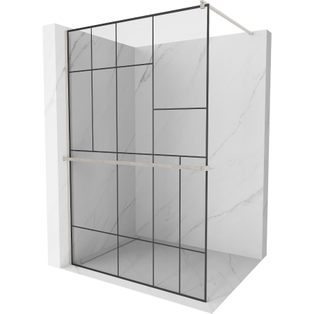 Mexen Kioto+ sprchová stěna s poličkou Walk-in 70 x 200 cm, černý vzor, kartáčovaný nikl - 800-070-121-97-78