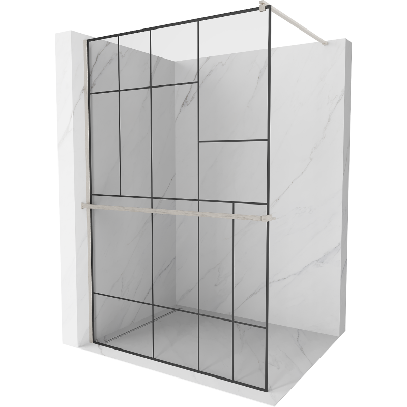 Mexen Kioto+ sprchová stěna s poličkou Walk-in 100 x 200 cm, černý vzor, kartáčovaný nikl - 800-100-121-97-78