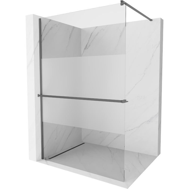 Mexen Kioto+ sprchová zástěna s policí Walk-in 90 x 200 cm, transparentní / matné sklo, tmavý kov - 800-090-121-95-35