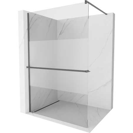 Mexen Kioto+ sprchová stěna s policí Walk-in 100 x 200 cm, transparentní/mlžené, gun metal - 800-100-121-95-35