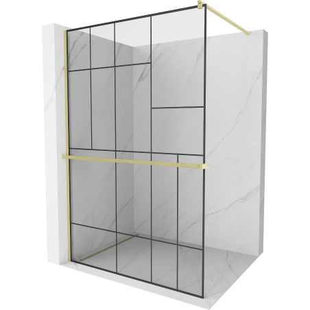 Mexen Kioto+ sprchová stěna s policí Walk-in 70 x 200 cm, černý vzor, zlato kartáčované - 800-070-121-55-78
