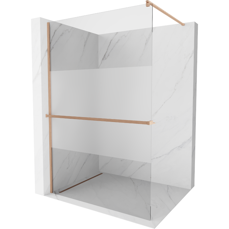 Mexen Kioto+ sprchová zástěna s policí Walk-in 90 x 200 cm, průhledná/mlha, kartáčovaná měď - 800-090-121-65-35