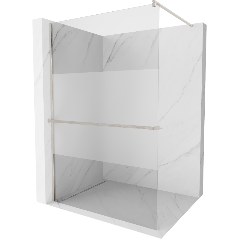 Mexen Kioto+ sprchová stěna s poličkou Walk-in 100 x 200 cm, transparentní/námraza, kartáčovaný nikl - 800-100-121-97-35