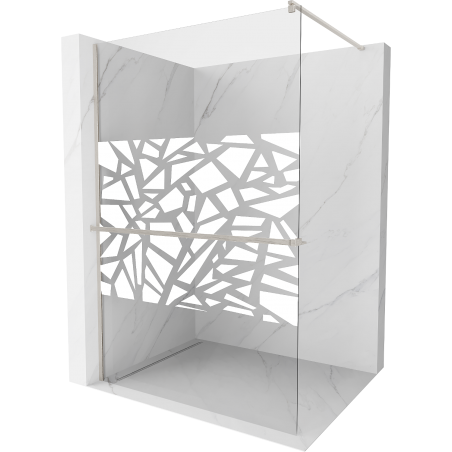 Mexen Kioto+ sprchová stěna s poličkou Walk-in 80 x 200 cm, bílý vzor, kartáčovaný nikl - 800-080-121-97-85