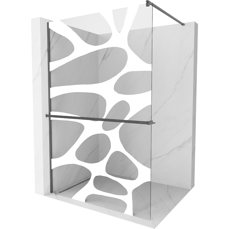 Mexen Kioto+ sprchová stěna s policí Walk-in 70 x 200 cm, bílá vlna, gun gray kartáčovaná - 800-070-121-66-97