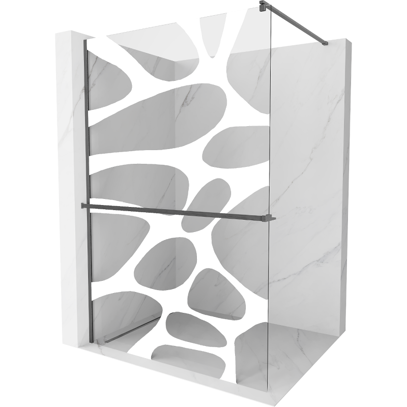 Mexen Kioto+ sprchová stěna s policí Walk-in 110 x 200 cm, bílá vlna, gun gray kartáčovaný - 800-110-121-66-97