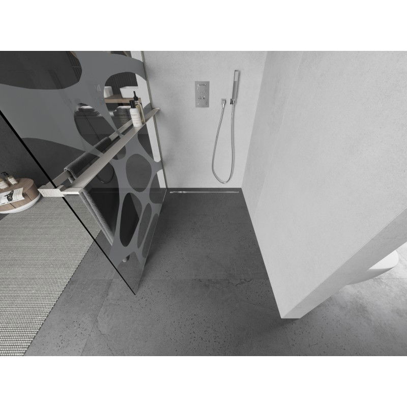 Mexen Kioto+ sprchová stěna s policí Walk-in 70 x 200 cm, bílá vlna, kartáčovaný nikl - 800-070-121-97-97