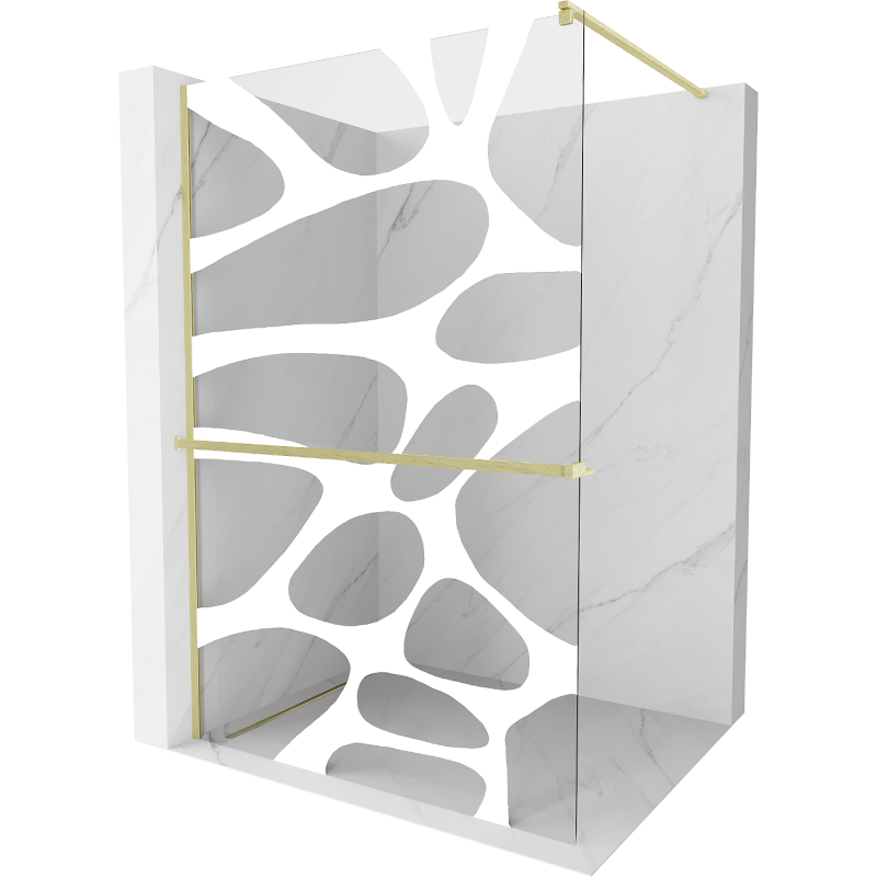 Mexen Kioto+ sprchová stěna s poličkou Walk-in 140 x 200 cm, bílá vlna, zlatá kartáčovaná - 800-140-121-55-97