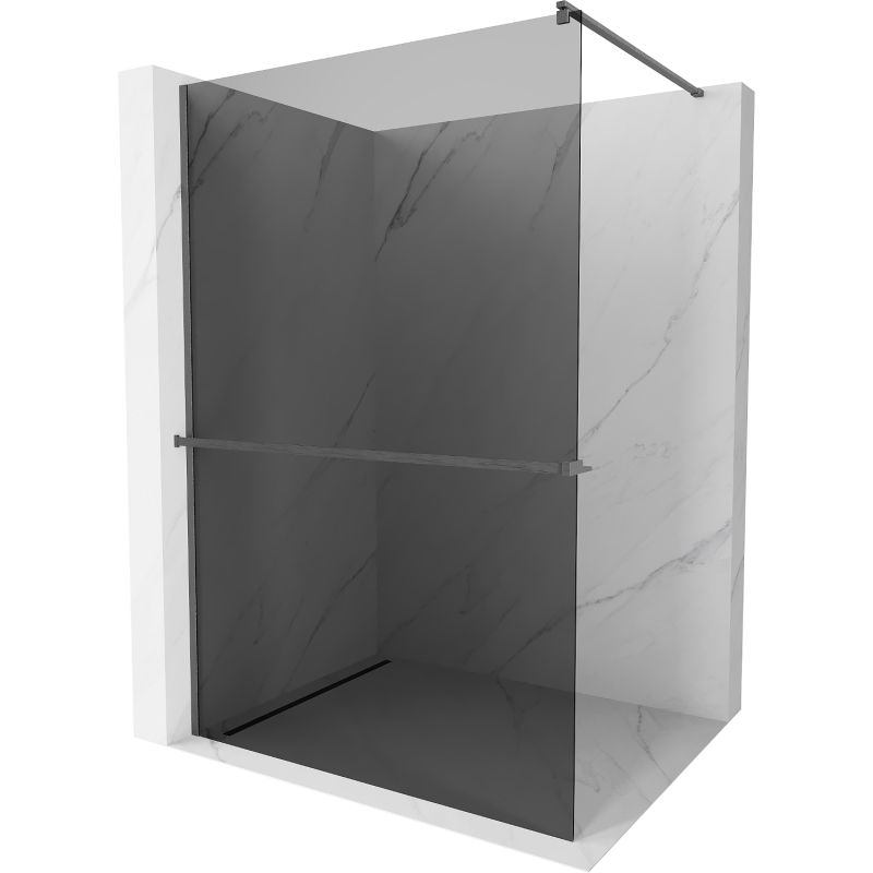 Mexen Kioto+ sprchová stěna s poličkou Walk-in 70 x 200 cm, grafit, kartáčovaný gun gray - 800-070-121-66-40