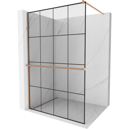 Mexen Kioto+ sprchová stěna s policí Walk-in 130 x 200 cm, černá mřížka, kartáčovaná měď - 800-130-121-65-77