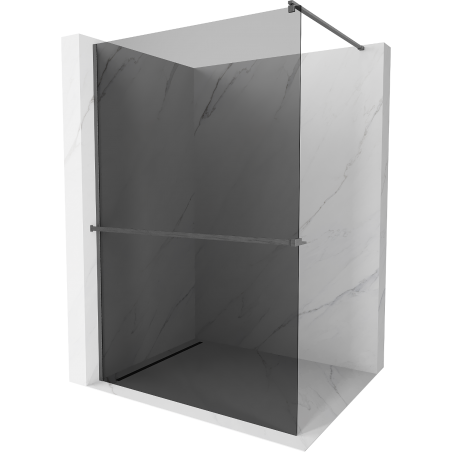 Mexen Kioto+ sprchová stěna s policí Walk-in 130 x 200 cm, grafit, kartáčovaný gun gray - 800-130-121-66-40