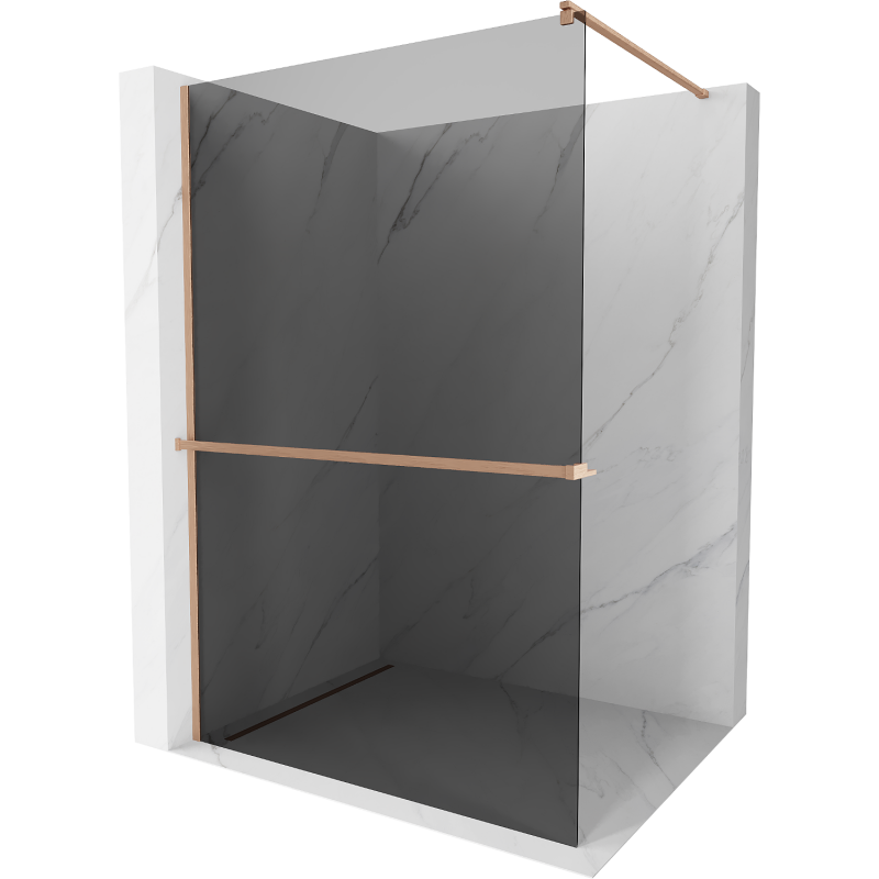 Mexen Kioto+ sprchová stěna s policí Walk-in 100 x 200 cm, grafit, kartáčovaná měď - 800-100-121-65-40