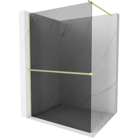 Mexen Kioto+ sprchová stěna s policí Walk-in 90 x 200 cm, grafit, zlatá kartáčovaná - 800-090-121-55-40