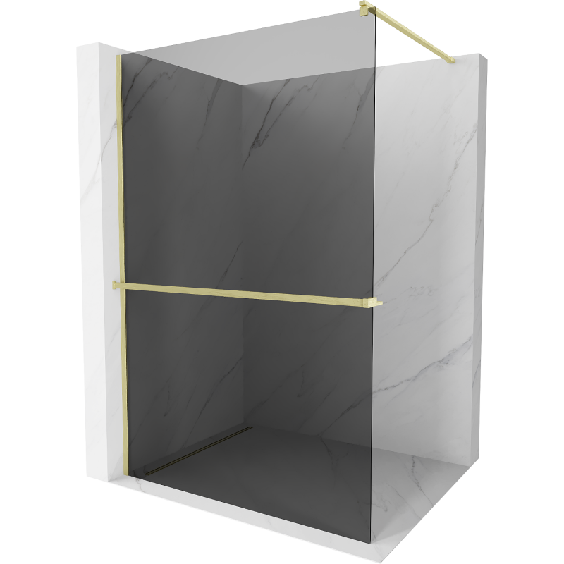 Mexen Kioto+ sprchová stěna s poličkou Walk-in 110 x 200 cm, grafit, zlato kartáčované - 800-110-121-55-40