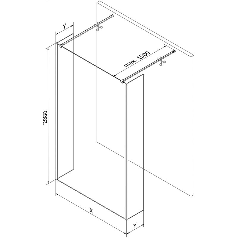 Mexen Kioto volně stojící sprchová stěna 95 x 30 x 30 cm, transparentní, kartáčovaná měď - 800-095-030-222-65-00-030