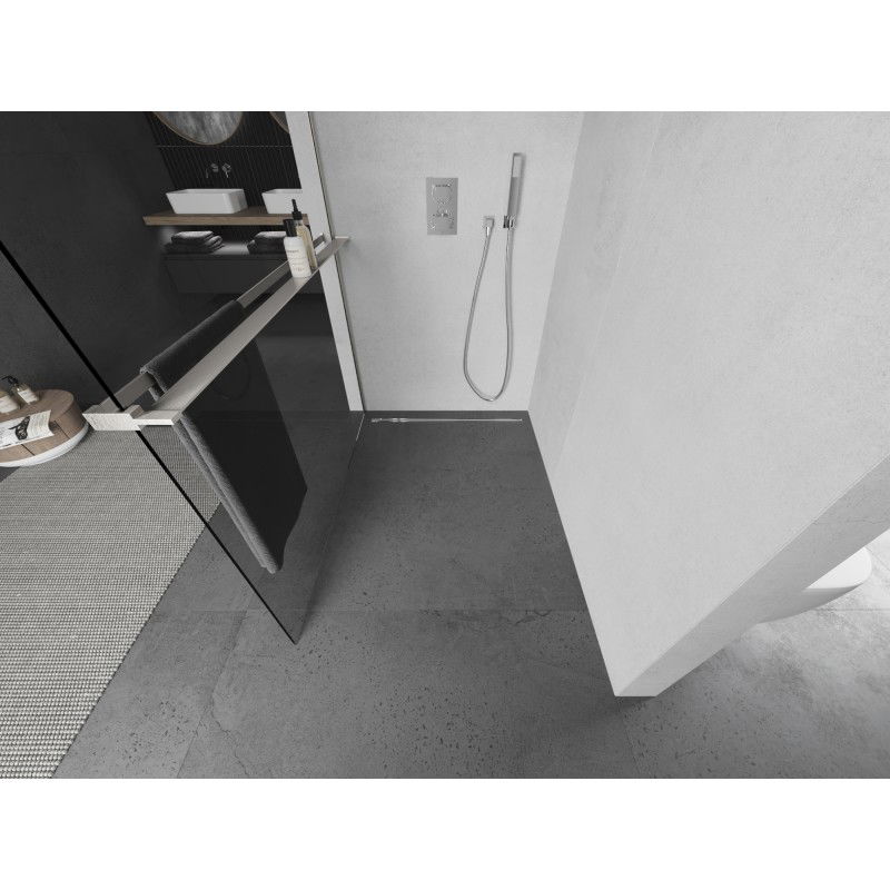 Mexen Kioto+ L sprchová zástěna s policí Walk-in 75 x 200 cm, transparentní, kartáčovaný nikl - 800-075-123-97-00