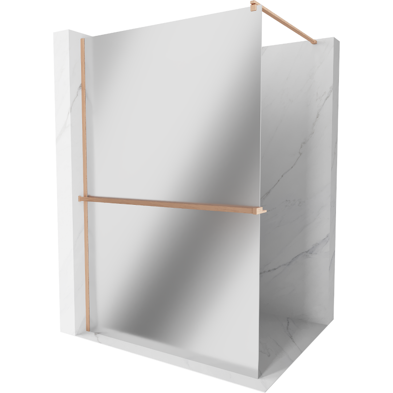 Mexen Kioto+ sprchová zástěna s policí Walk-in 80 x 200 cm, zrcadlo, kartáčovaná měď - 800-080-121-65-50