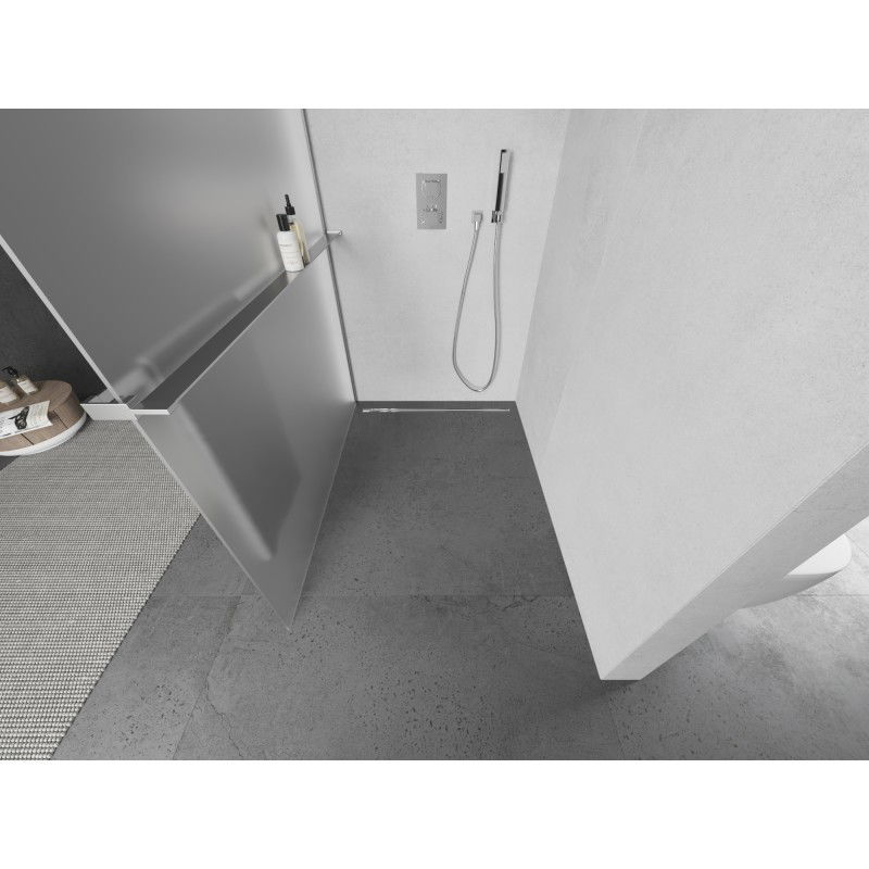 Mexen Kioto+ L sprchová stěna s policí Walk-in 80 x 200 cm, matné sklo, chrom - 800-080-123-01-30