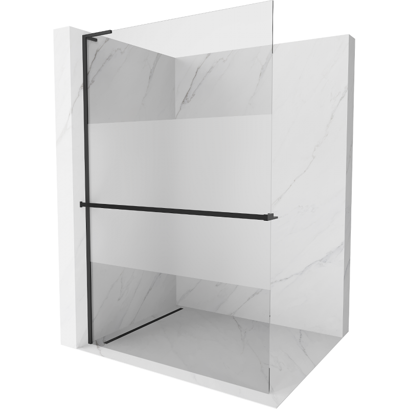 Mexen Kioto+ L sprchová stěna s poličkou Walk-in 90 x 200 cm, transparentní/matný, černá - 800-090-123-70-35