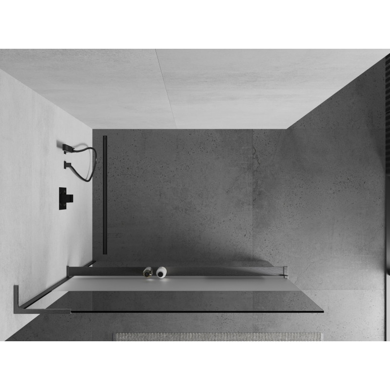 Mexen Kioto+ L sprchová stěna s poličkou Walk-in 70 x 200 cm, transparentní/matná, kartáčovaná gun šedá