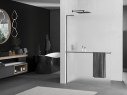 Mexen Kioto+ L sprchová stěna s poličkou Walk-in 110 x 200 cm, mléčné sklo, gun gray kartáčovaný - 800-110-123-66-30