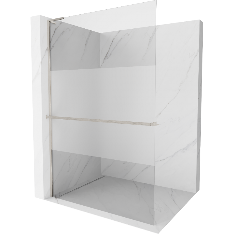 Mexen Kioto+ L sprchová zástěna s poličkou Walk-in 70 x 200 cm, transparentní/mléčná, kartáčovaný nikl - 800-070-123-97-35