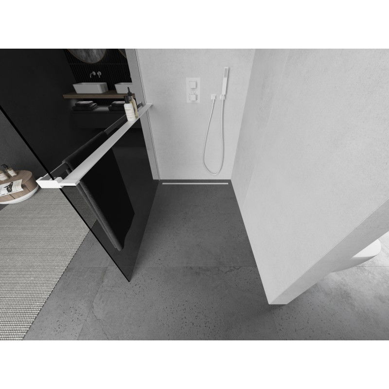 Mexen Kioto+ L sprchová stěna s poličkou Walk-in 90 x 200 cm, grafitová, bílá - 800-090-123-20-40