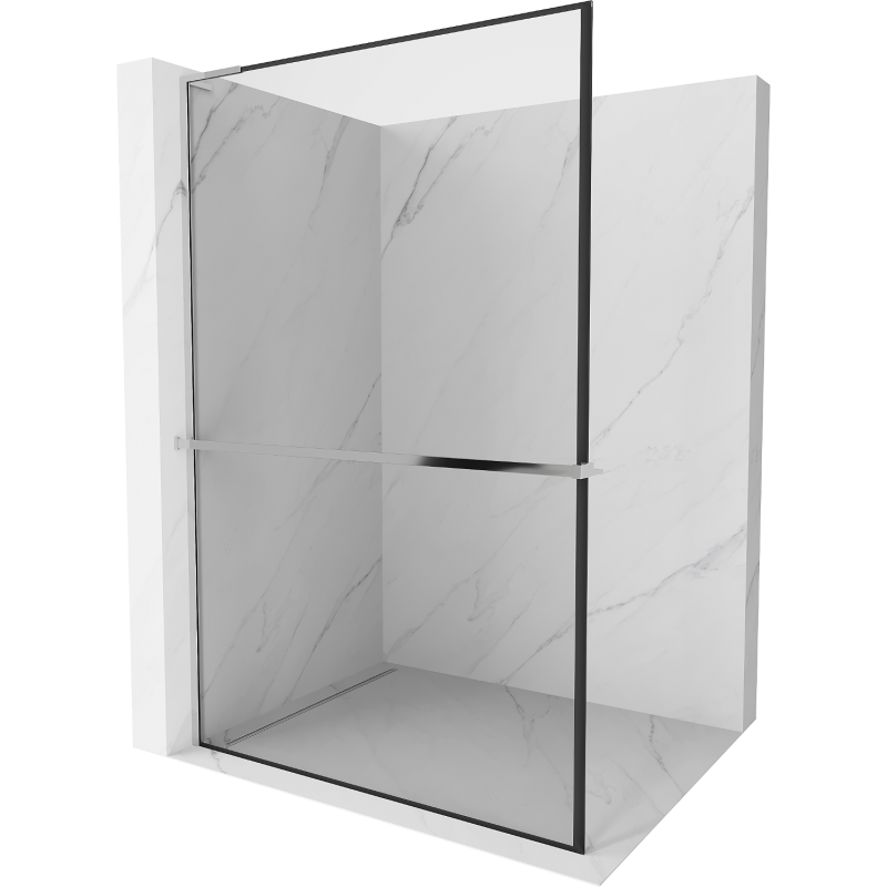 Mexen Kioto+ L sprchová stěna s policí Walk-in 50 x 200 cm, černý rám, chrom - 800-050-123-01-70