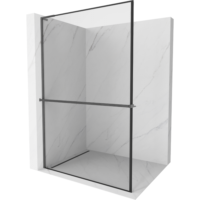 Mexen Kioto+ L sprchová stěna s poličkou Walk-in 60 x 200 cm, černý rám, gun gray kartáčovaný - 800-060-123-66-70