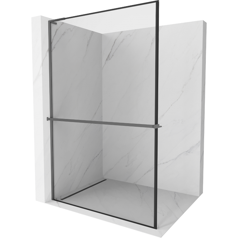 Mexen Kioto+ L sprchová stěna s policí Walk-in 110 x 200 cm, černý rám, gun metal - 800-110-123-95-70